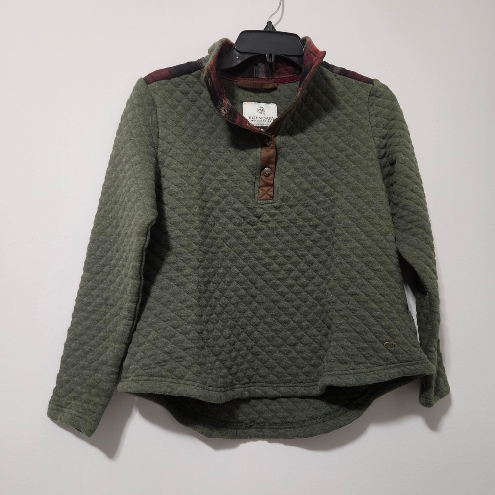 Legendary Whitetails Quilted Pullover Sweatshirt Green Plaid‎ Yoke Small SM